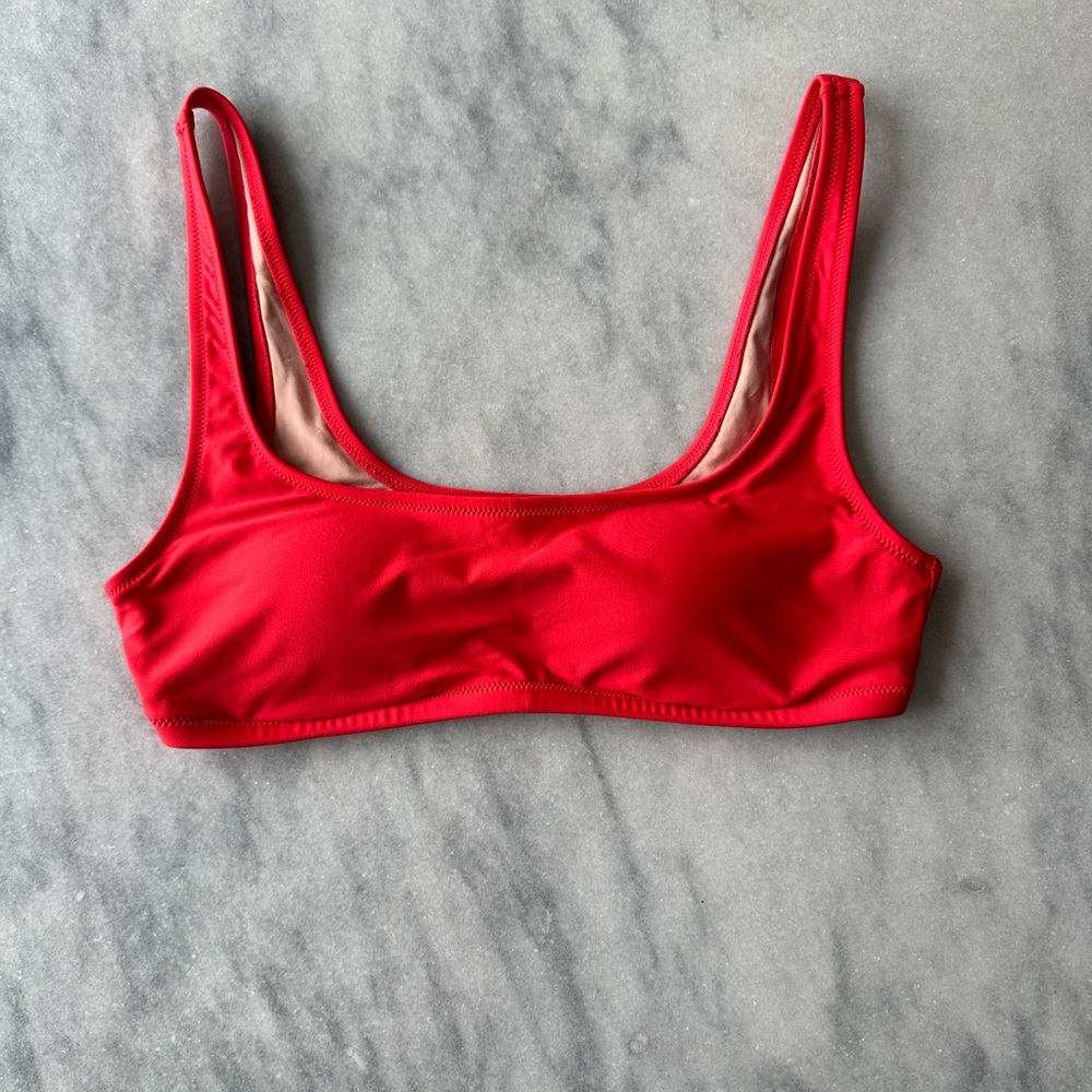 J. Crew Vibrant Red Square Neck Bikini Top Size Medium